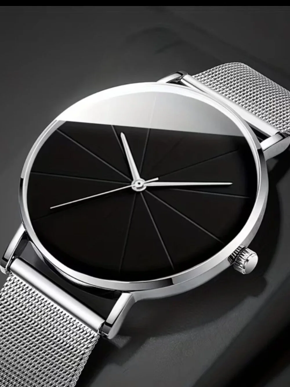 4pcs/set Men's  Watch Jewelry Fashion Set (watch with silver bands with black fa